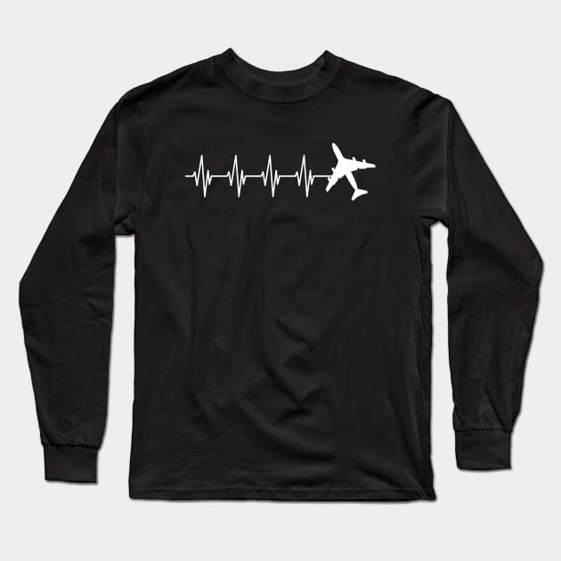 Airplane Pilot Heartbeat Long Sleeve T-Shirt by KC Happy Shop